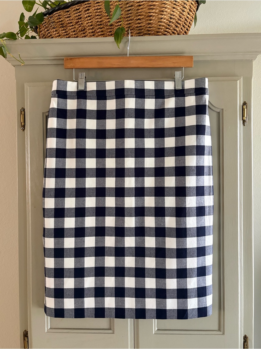 J.Crew No. 2 Pencil Skirt Navy White Gingham Plaid Lined  Cotton Blend Size 12